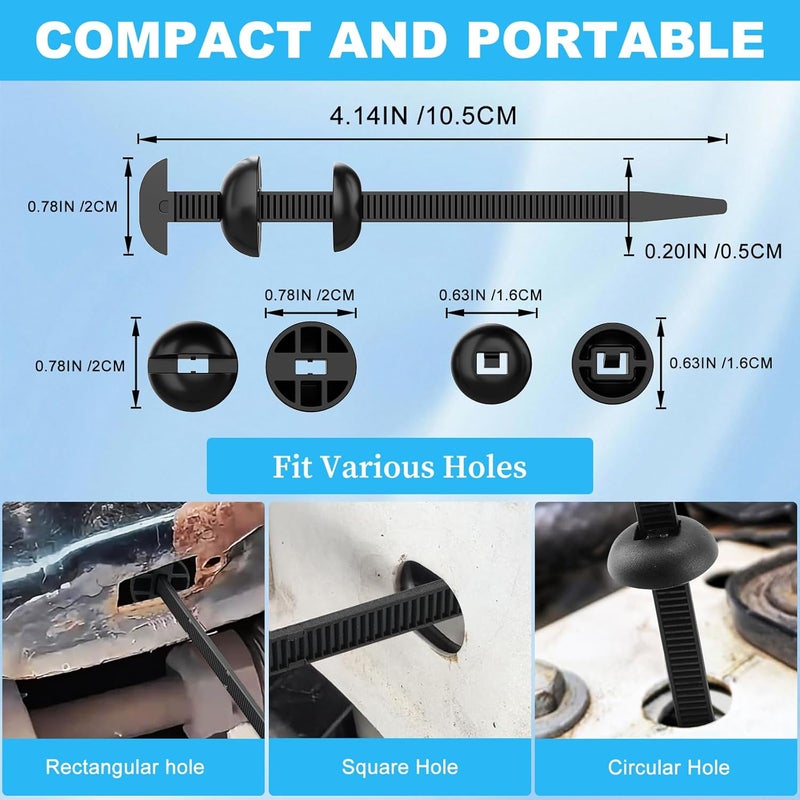 Fododo 50Pcs Nylon Universal Cable Tie Buckle for Car, Upgraded Automotive Zipper Clips, Heavy Duty Self-Locking Zip Ties Holder with Pin & Button,Top Movable Dome Design - Image 2